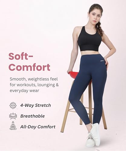Image of GLAMORAS Women's Polyester Spandex High Waist Gym Leggings with Side Pocket, 4-Way Stretch, Squat-Proof, Moisture-Wicking Workout Tights for Running, Gym, Fitness, Training, Yoga & Activewear