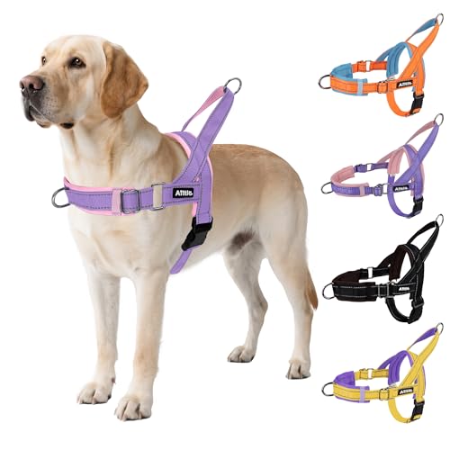 AIITLE Pettorina regolabile per cani migliorata con imbottitura morbida e confortevole, pettorina tattica anti-fuga, pettorina riflettente leggera per cani di taglia media Viola-Rosa S