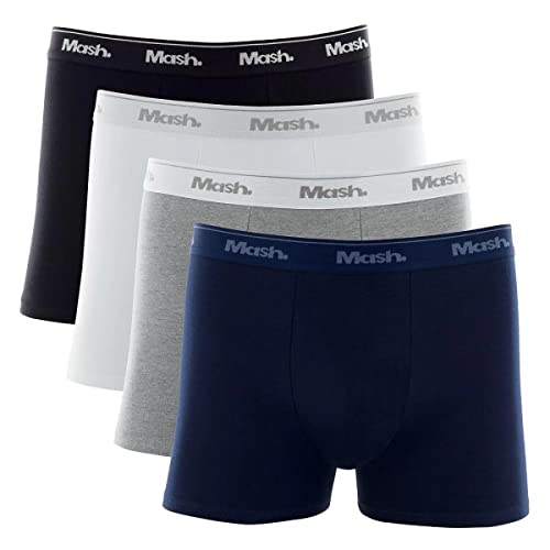 MASH Kit 4 Cueca Boxer Algodão Masculino Adulto, 1 Azul Marinho - 1 Branco - 1 Cinza Mescla Claro -