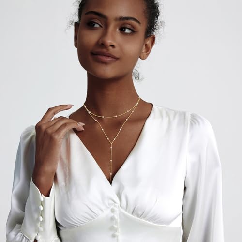 Image of Zeffy Gold Pearl Necklace for Women, Dainty 14K Gold /Silve Plated Layered Pearl Choker Pearl Earrings Pearl Bracelets Wedding Trendy Gold Jewelry Set for Women Gifts