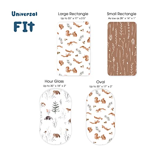 Image of Stretchy Ultra Soft Fitted Bassinet Sheet Set 3 Pack, Universal Fit for Bassinets Baby Cradle Moses Basket Oval Rectangle Mattress Safe and Snug, Cute Jungle Squirrels and Animals