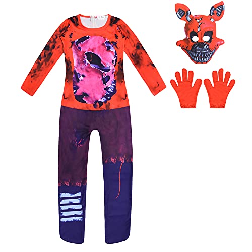 Yoaa FNAF Cosplay Scary Cartoon Bodysuits 3D Gedruckter Overall Fünf Nächte Albtraum Fredbear Rollenspiel Kostüm Foxy Halloween Cosplay Body, 160 Cover