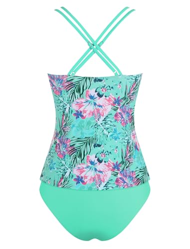 Image of ZAFUL Womens Tankini Swimsuits V Neck Push Up Swim Top Color Block Tummy Control High Waisted Bathing Suits Swim Bottom