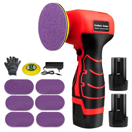 16.8V Cordless Electric Sander with 36PCS Sandpapers, 3500 RPM, 2Pcs 3.0Ah Batteries, Lightweight & Compact Design for Wood, Metal, Paint Removal, and DIY Projects