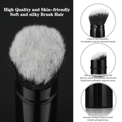 Qianyu Makeup Brush Kabuki Face Brushes with Angled Retractable Travel Blush Kabuki Synthetic Brush Portable for Foundation Powder Blush Bronzer Buffing Liquid Cream Cosmetics with Cover(White) - Image 4