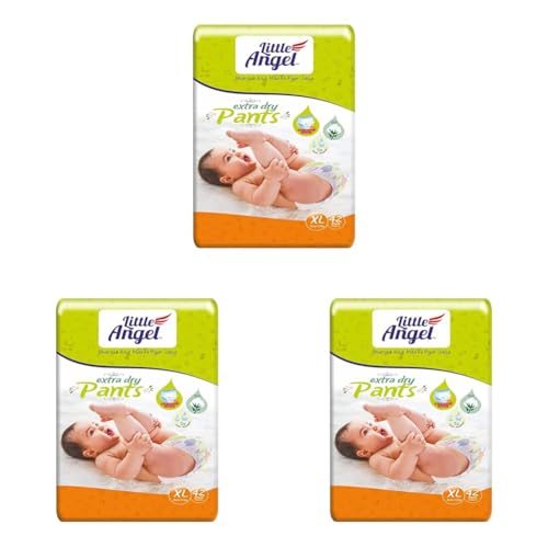 Image of Little Angel Extra Dry Baby Pants Diaper, Extra Large (XL) Size, 42 Count, Super Absorbent Core Up to 12 Hrs. Protection, Soft Elastic Waist Grip & Wetness Indicator, Pack of 3, Over 12kg