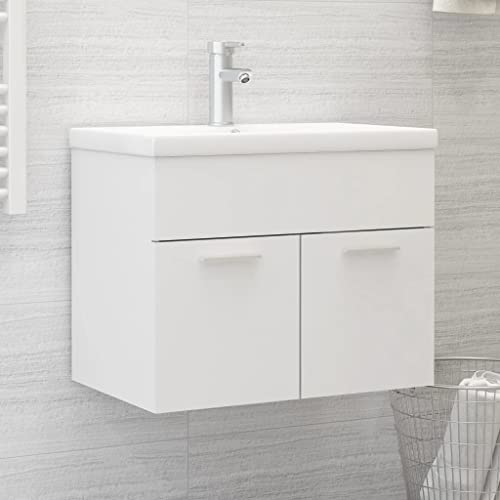 UJCHVHN Gabinete de fregadero con lavabo integrado de madera de ingeniería blanca, juegos de muebles, juegos de muebles de baño