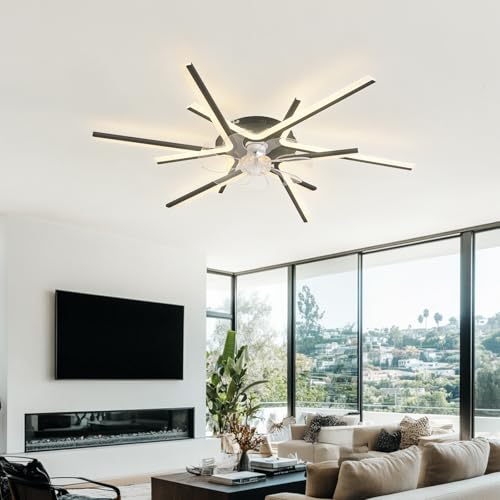 AQLEDY Ventilador De Techo Con Luz Silencioso Y Mando A Distancia, 85CM Lampara Ventilador Techo Dormitorio LED Regulable 6 Velocidades DC Motor Temporizador Para Salón-Black