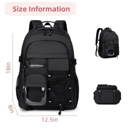 Laptop Backpack For Teen Boys Girls Durable Bookbag Middle High School Bag Women Men Waterproof Travel Daypack (BLack) - Image 5
