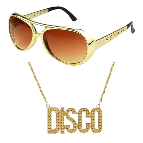 MUNSKT 2 Pièces Kit de Costume Hip Hop Chaînes et Lunettes de Gangster Déguisement Disco Année 70s 80s 90s Lunettes de Soleil et Collier Style Hip-Hop Pour Carnaval...
