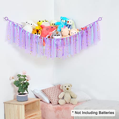 Stuffed Animal Net Or Hammock With Led Light, Fiobee Toy Hammock Hanging Stuffed Animal Storage Organizer Holder Room Décor With Tassels For Nursery Play Room Kids Bedroom #TOP2