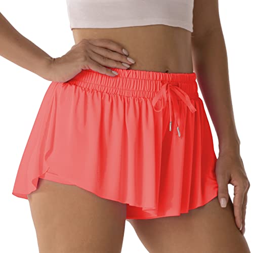 Flowy Athletic Shorts for Women Running Tennis Butterfly Shorts Girls 2-in-1 Double Layer Quick-Drying Comfy Shorts