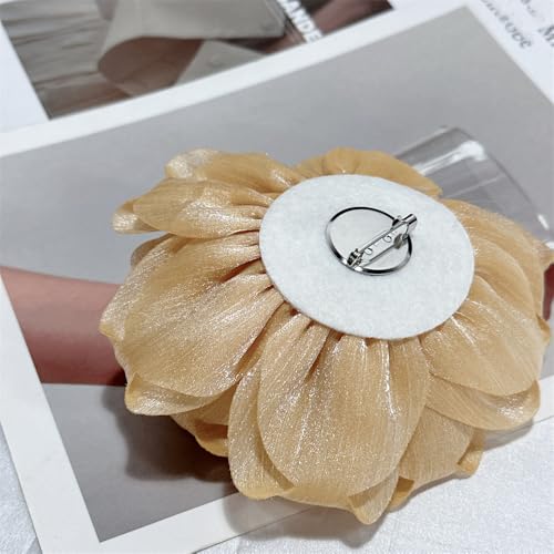 Image of Flash Camellia Flower Brooch Pin for Women Men Elegant Texture Fabric Dahlia Rose Floral Brooches Lapel Pins Dainty Wedding Holiday Party Costume Dress Accessories Jewelry