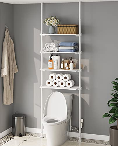 Allzone Over The Toilet Storage Cabinet, 4-Tier Over Toilet Bathroom Organizer, Adjustable Bathroom Shelves Over Toilet, Fit Most Showers On Above Toilet Storage, 93 To 116 Inch, Metal Shelves,White #TOP8