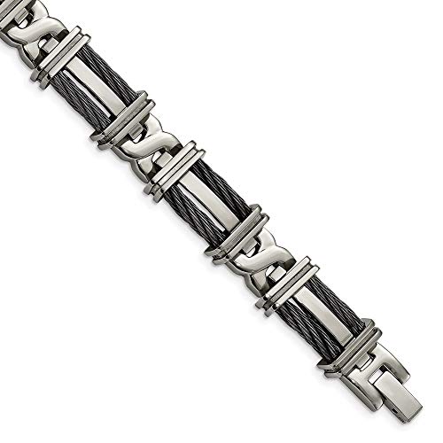 ICE CARATS Edward Mirell Titanium Double Row Link Cable Bracelet 8.5 Inch Men Fashion Jewelry for Dad Mens Gifts for Him