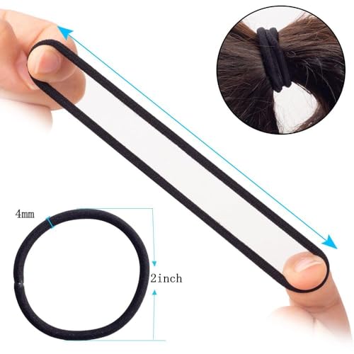 Image of Curated Cart 12 Pcs 4mm Black Hair Ties Bands - Heavy-Duty Elastic Hair Accessories for Women, Men, and Girls - Strong Ponytail Holders for Medium Hair