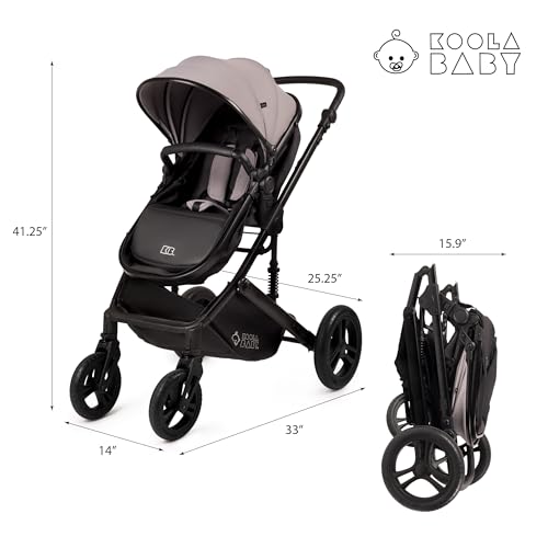 Image of KOOLABABY 2-in-1 Foldable Baby Stroller - Newborn to Toddler Stroller with Extendable Canopy, 5-Point Harness & Large Storage Basket - One Hand Fold