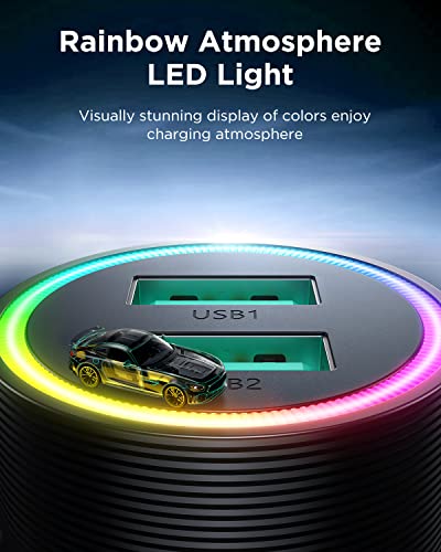 Car Charger, Tollefe 24W 4.8A Dual Port Cigarette Lighter Fast Usb Car Charger Rgb Led Light Car Charger Adapter Compatible With Iphone 14 Pro Max/13/12/11,Samsung S22/S21/S10/S9/S8 #TOP5