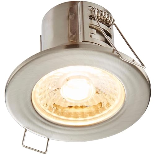 SHIELDECO 5W Fire Rated Downlight Satin Chrome Finish Dimmable Recessed Energy Saving Warm White LED Ceiling Spotlight Push Fit Downlight IP65 Rated for Bathroom, Shower, Kitchen, Lounge
