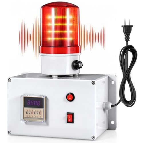 Industrial Cycle Timer Siren Alarm 5-115dB Adjustable, Auto-Repeat Timing Alarm with Flashing Light for Industrial Safety, Facility Reminders, Workshops, Laboratories, (AC110V)