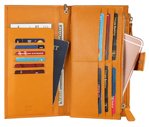 Mou Meraki Women's Large Capacity Rfid Blocking Genuine Leather Wristlet Wallet Clutch Organizer with Zipper Pocket