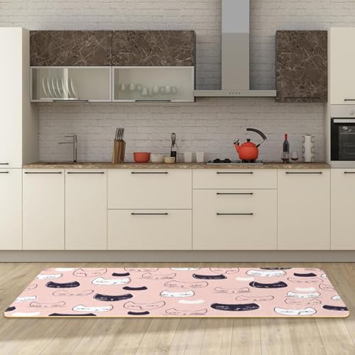 Tapis de cuisine antidérapants lavables noir et blanc motif chat - 6