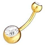 Kugeln: 5,0 mm | 8,0 mm Bauchnabelpiercing Titan Vergoldet SWAROVSKI ELEMENTS Kristalle Weiß  6-16 mm, Länge:6.0 mm