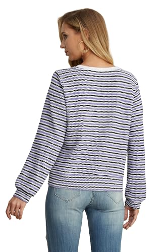 Image of Women's Violet Purple Casual Dressy Stirped Cardigan with Patch Pocket Sweaters Crew Neck Lady Lightweight Jacket 2024 Fall Winter Size XL