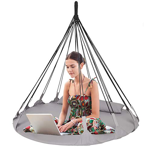 BHORMS Hanging Swing Nest, Daybed Saucer Style Lounger Swing Chair Nest with Pillow, Double Hammock for Indoor/Outdoor, 264 Pound Capacity
