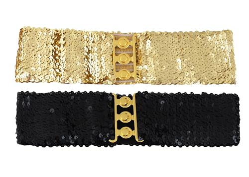 Anna-Kaci Women's Sparkly Glitter Sequin Wide Stretch Elastic Belt Accessory2
