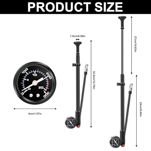Vaileal Hochdruck Dämpferpumpe, Hochdruck Stoßpumpe, Tragbare Stoßdämpfer Pumpe Gabelpumpe, Mini Fahrradpumpe Fahrradreifen Shock Pump für MTB, Fahrrad, Federgabel, Heckfederung (Max 300 PSI)
