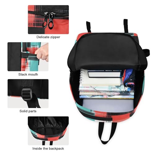 Backpack Lunch Box Set Large Capacity Travel Backpacks and Insulated Lunch Bag for Commute Hiking Picnic Plaid Doodle Print3