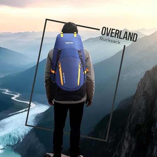 Image of Gear Overland 55L Extra Large Water Resistant Rucksack /Travel bag /For Men & Women(Blue - Yellow)