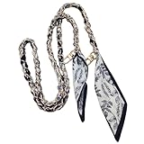 Alça de Bolsa 120 cm Tecido e Metal – Elegante com Lenço Floral Preto, Corrente Dourada para Crossbody, Bolsa transversal e Bolsas de Mão