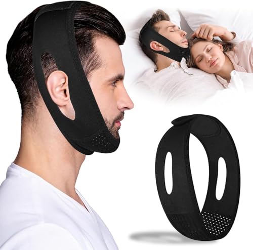 Chin Strap for Sleeping - Anti Snoring Devices - Comfortable Stop Snoring Solution - Adjustable Breathable - Simple and Effective Anti Snoring Chin Strap (Black)-YXGCC