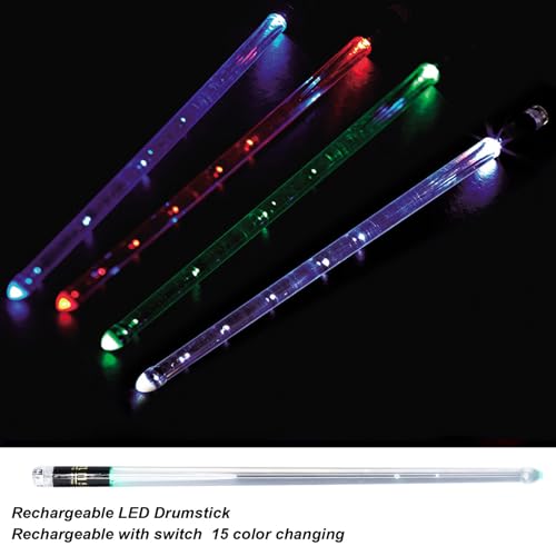 Baquetas LED recargables USB con luz de 15 colores para batería y percusión, paquete de 2 miniatura 5