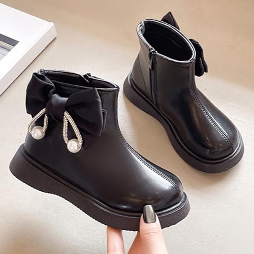 Baby Toddler Girl's S𝐨𝐟ia Sweet Short Ankle Boots Bowknot Side Zipper Dress Booties Kids Solid Winter Chunky Shoes3