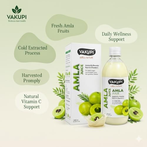 Image of Vakupi Amla Juice 1L | Cold-Pressed Ayurvedic Amla Juice | Natural Vitamin C Source | Supports Hair & Skin Wellness, Daily Detox & Vitality | No Added Sugar | Herbal Immunity & Wellness Drink.