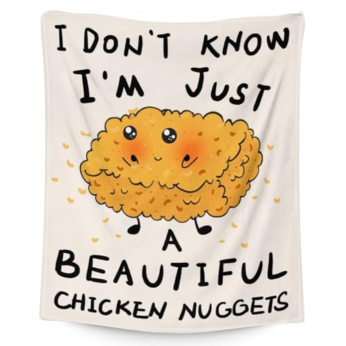 Mercuryelf Chicken Nugget Blanket - Soft, Fuzzy & Warm - 60x80 Inches Flannel Throw Blankets for Bed, Couch - Beige Cute Throws Gift for Women, Men