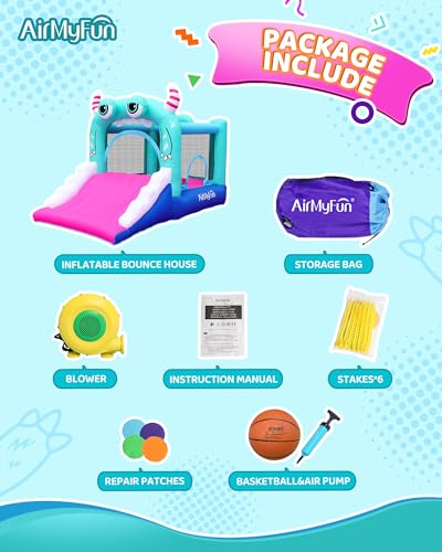 AirMyFun Inflatable Bounce House for Kids, Wide Slide & Jumping Inflatable Bouncer - Toddler Bounce House with Blower for Kids 2-12 Use Fun Indoor&Outdoor