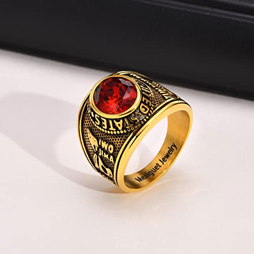 Mealguet Jewelry Stainless Steel Gold Plated Tun Taverk Red Stone United States Military Corps Rings for Men,size 11