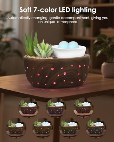 Ceramic Wax Melt Warmer with Japanese Design, 4-in-1 Electric Wax Warmer with PTC Heating Plate and 7-Color LED Lights, Succulent Bowl for Wax Melting, Oil Diffusion, Home Office Spa - Image 2