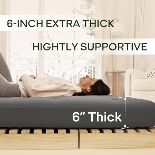 Image of ZonLi Japanese Floor Futon Mattress Full Size 54 inchx 75 inch,100% Cotton Cover 6'' Thicken Tatami Mattress,Foldable Sleeping Pad,Portable Dormitory Tatami Mat,Roll Up Floor Lounger Bed for Adult (Grey)