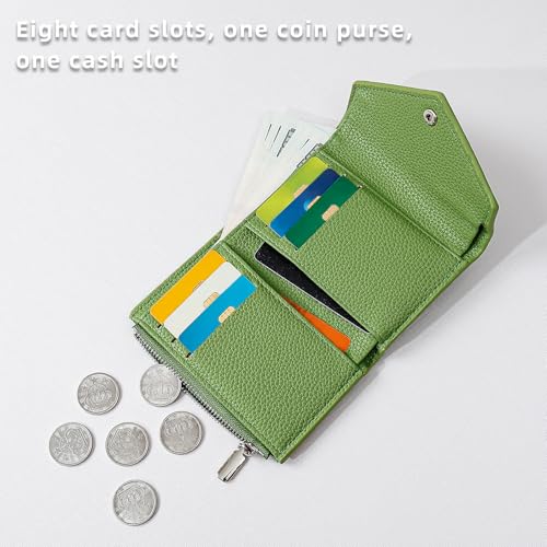 Wallet Women, Envelope Small Wallets Woman, Ladies Bifold Wallet with Zipper Coin Pouch for Cash Card (Green)4