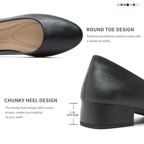 Jeekopeg Low Chunky Pumps Women's Round Toe Heels PU Leather Chunky Pump Shoes Classic Closed Toe Pumps Low Heel Dress Shoes for Women3