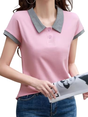 Image of GLASGO Pure Cotton Regular Fit Plain Solid Classic Polo Collar Half Sleeve T-Shirt for Women (Colors: Beige, Mustard, Gray, Pink)
