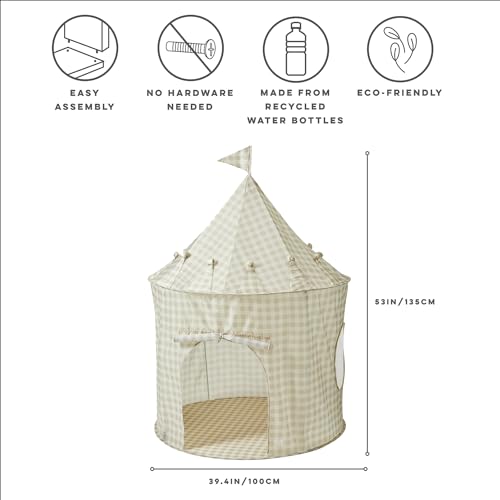 3 Sprouts Kids Play Tent - Sustainable Recycled Fabric – Fun Spacious Childs Playhouse for Indoor Games for Boys & Girls - Durable Fort Pop Up House for Toddlers & Children Age 3-10 - Gingham Beige by 3 Sprouts - Image 2