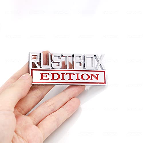 Image of 2 Pcs RUSTBOX Edition Emblem Car Side Rear Front Hood Trunk Door Badge 3D Decal Sticker Fit for Car Truck SUV (RUSTBOX, Silver Red)