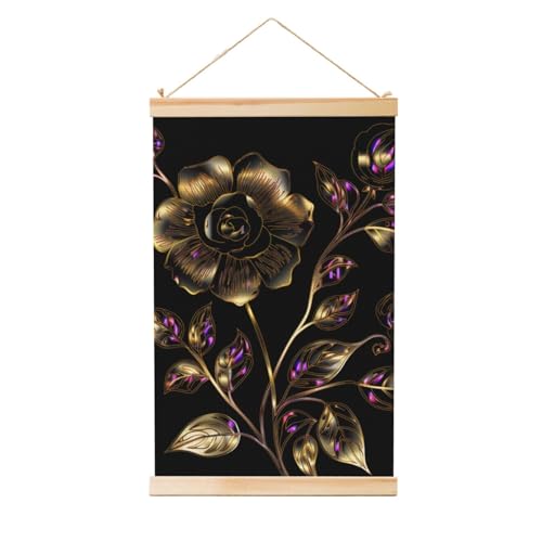 Tableau fleurs noires et dorées de haute qualité avec cadre