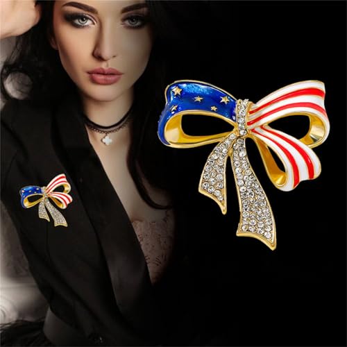 Image of Rhinestone Waving USA Flag Brooch Pin for Men Women Silver Tone Fashion Crystal 4th of July American Patriotic Medal Blue Red Enamel Brooches Dress Accessories Veterans Independence Memorial Day Jewelry